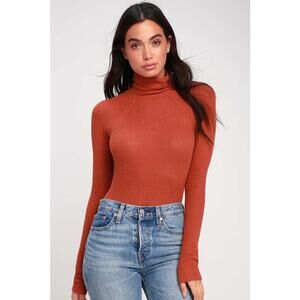 Free People Intimately All You Want Rust Orange Turtleneck Bodysuit Small